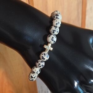 CHARGED SEDONA COLLECTIVE DALMATIAN JASPER STRETCH BRACELET